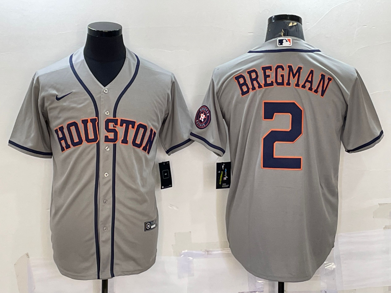 Men's Houston Astros #2 Alex Bregman Grey With Patch Cool Base Stitched Jersey